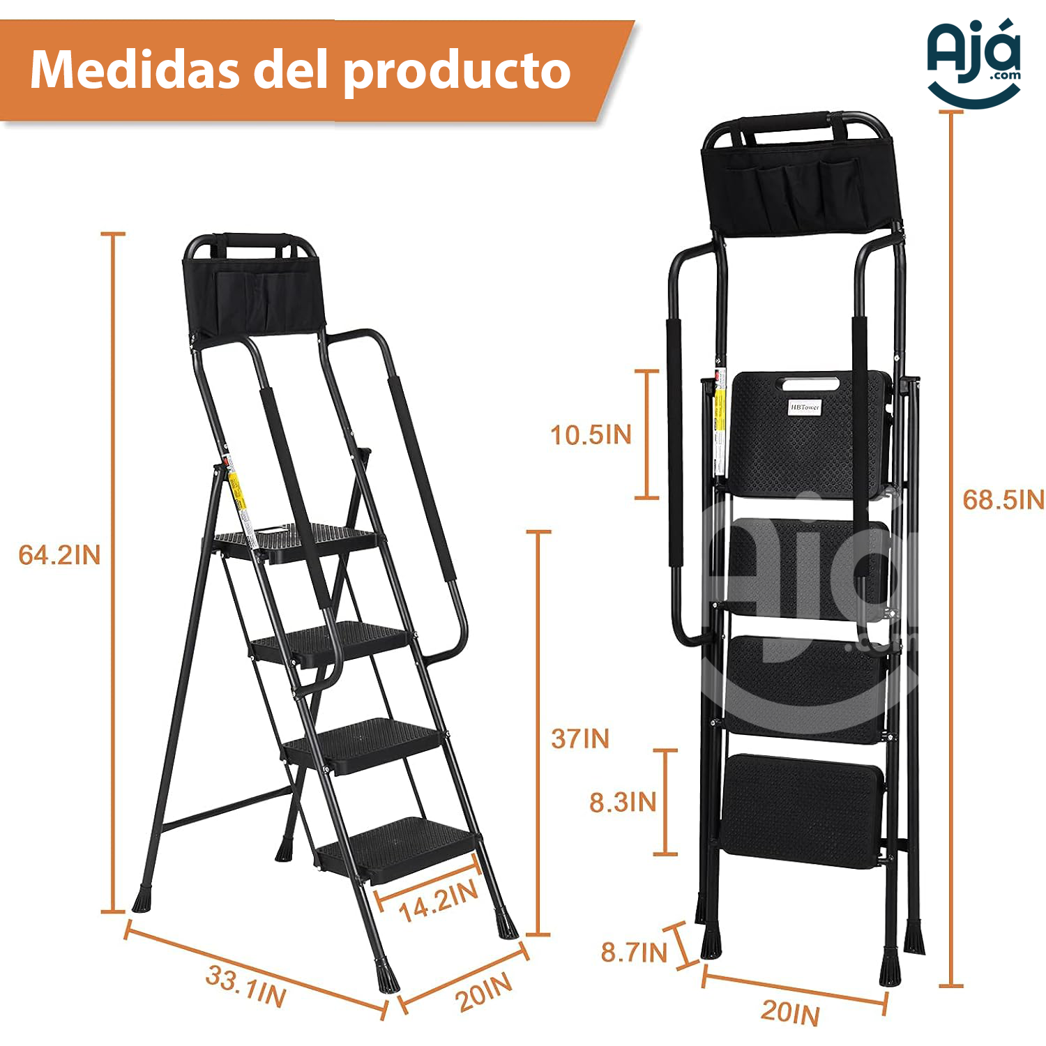 Escalera de 4 gradas con pasamanos